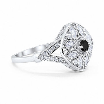 Art Deco Ring Marquise Filigree Simulated Black CZ 925 Sterling Silver